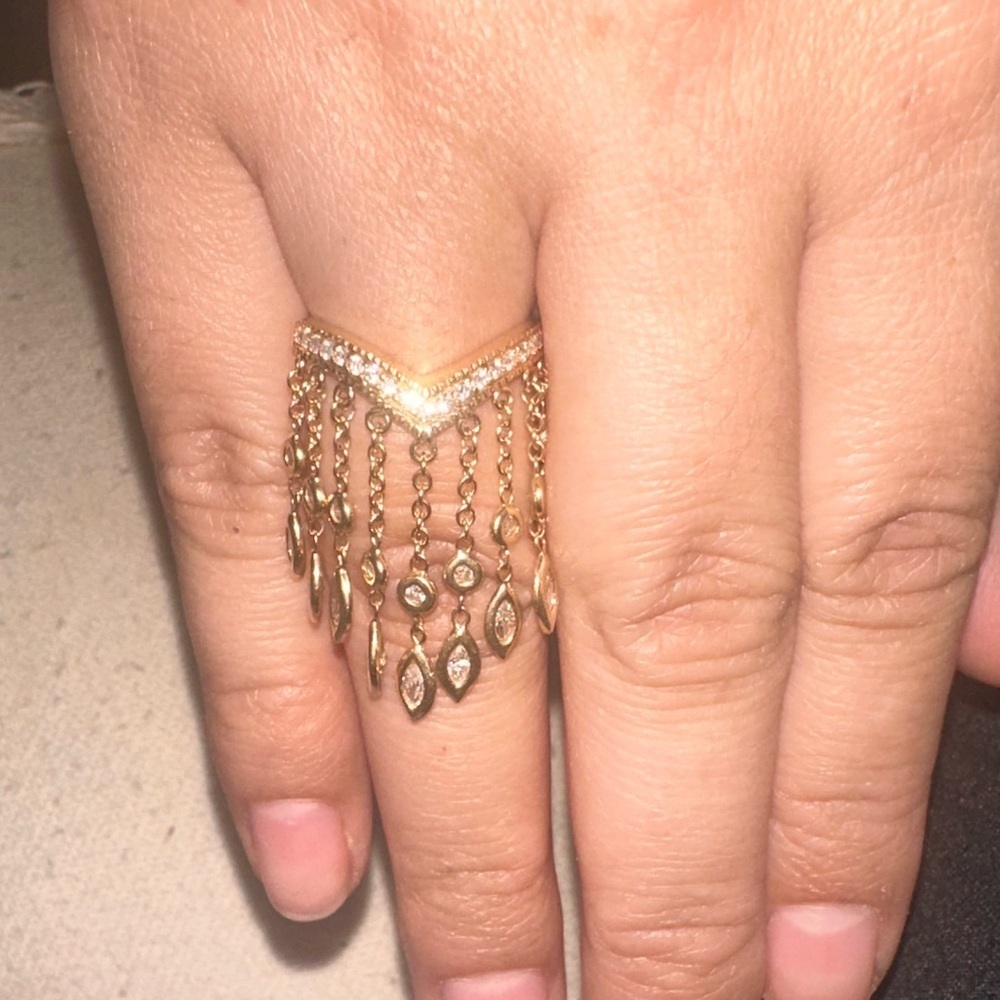 RARE 14K💍JACQUIE AICHE EXTRA LONG DIAMOND SHAKER RING DANGLE GOLD FRINGE RING - Picture 9 of 17